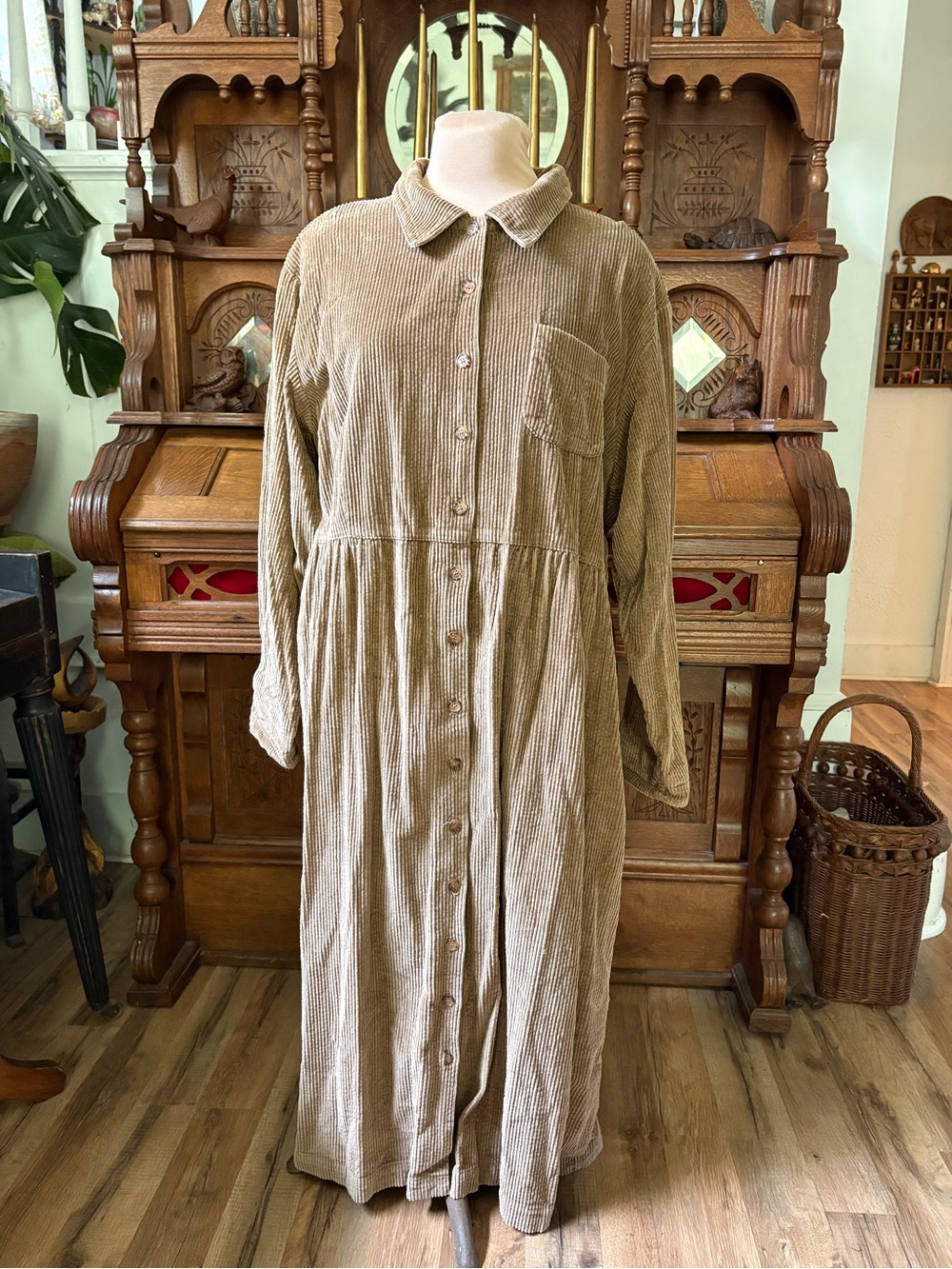 Button-Front Corduroy Maxi Dress